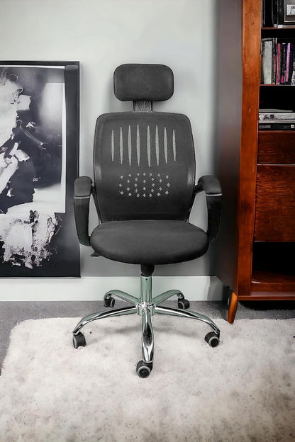 Comfortable Mesh Office Chair with Headrest, Adjustable Height, Black, bY wood desk