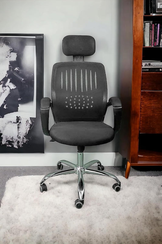 Comfortable Mesh Office Chair with Headrest, Adjustable Height, Black, bY wood desk