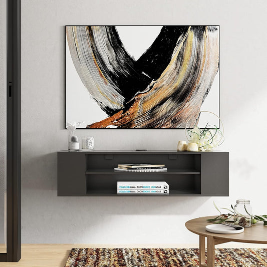 Fitueyes floating tv unit cabinet, wall mounted tv shelf with 4 storages for living room, entertainment center