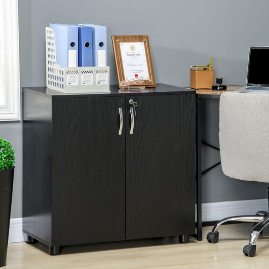 Vinsetto 2-Tier Locking Office Storage Cabinet File Organisation w/Feet Melamine Coating Aluminium Handles 2 Keys Stylish Black