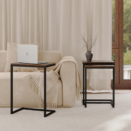 AnneFish Nesting Tables Set of 3, C type coffee table set, Modern Stacking Side Tables, End table with Steel Metal Legs for living room