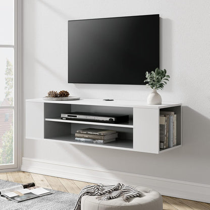 WAMPAT White Floating TV Stand Wall Mounted Shelf Entertainment Center Wood Media Console Storage TV Cabinet Hutch Under TV Desk for Living Room,White,39 Inch