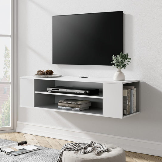 WAMPAT White Floating TV Stand Wall Mounted Shelf Entertainment Center Wood Media Console Storage TV Cabinet Hutch Under TV Desk for Living Room,White,39 Inch