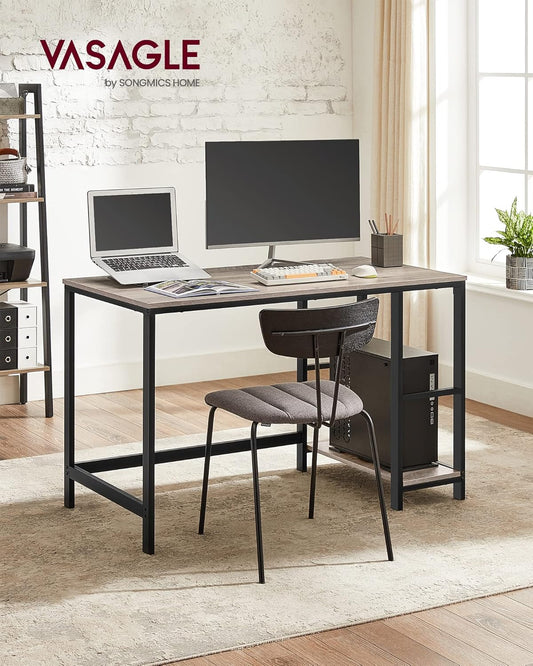 VASAGLE LWD47MB Computer Desk with 2 Shelves on Right or Left Side Office Living Room Steel Frame Industrial Design Black