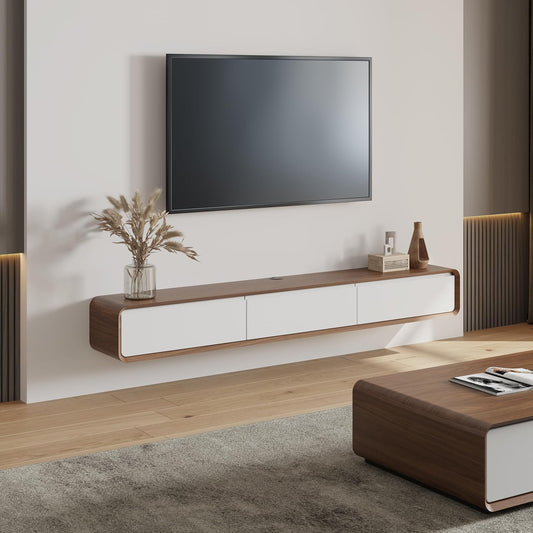 POVISON TV Cabinet Hanging Wooden TV Lowboard for Living Room, TV Lowboard 200 cm Modern Floating on the Wall with 3 Drawers, Solid Wood, Oak, Fully Assembled