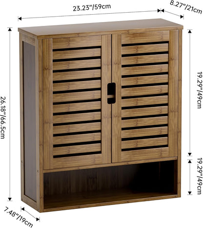 SMIBUY Bathroom Cabinet Wall Mounted, Bamboo Over-The-Toilet Storage Organizer, Space Saver Medicine Cabinet with 2 Door and Adjustable Shelves (Walnut)