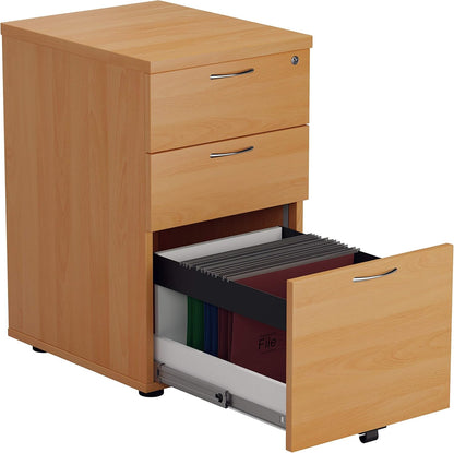 Office Hippo Heavy Duty Pedestal Filing Cabinet, File Cabinet, Office Cabinet with Anti-Tilt Mechanism, Lockable Filing Cabinet, Versatile Under Desk Office Storage - Beech, 3 Drawer