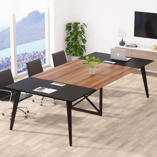 Tribesigns 8FT Conference Table, 94.5L x 47.2W inch Large Modern Meeting Table, Seminar Training Table with Grommet Holes for Office Conference Room