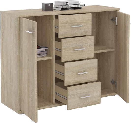 CARO-Möbel Jamie Sideboard Office Furniture with 2 Doors and 4 Drawers in Sonoma Oak
