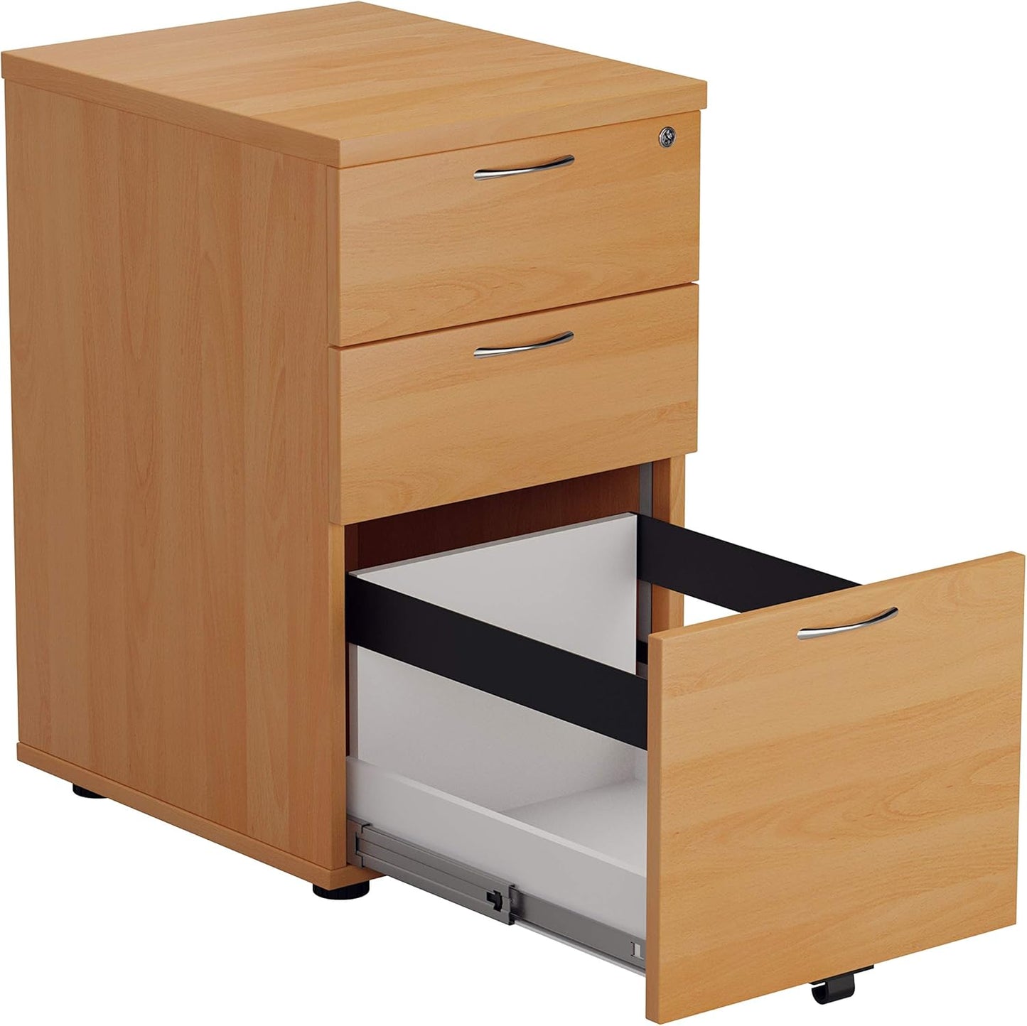 Office Hippo Heavy Duty Pedestal Filing Cabinet, File Cabinet, Office Cabinet with Anti-Tilt Mechanism, Lockable Filing Cabinet, Versatile Under Desk Office Storage - Beech, 3 Drawer