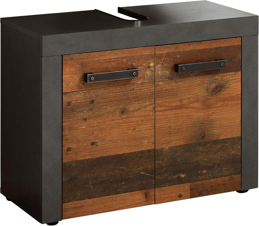 trendteam smart living Indy Bathroom Vanity Unit 72 x 56 x 34 cm in Old Wood Front with Matera Body and Panel with Lots of Storage Space