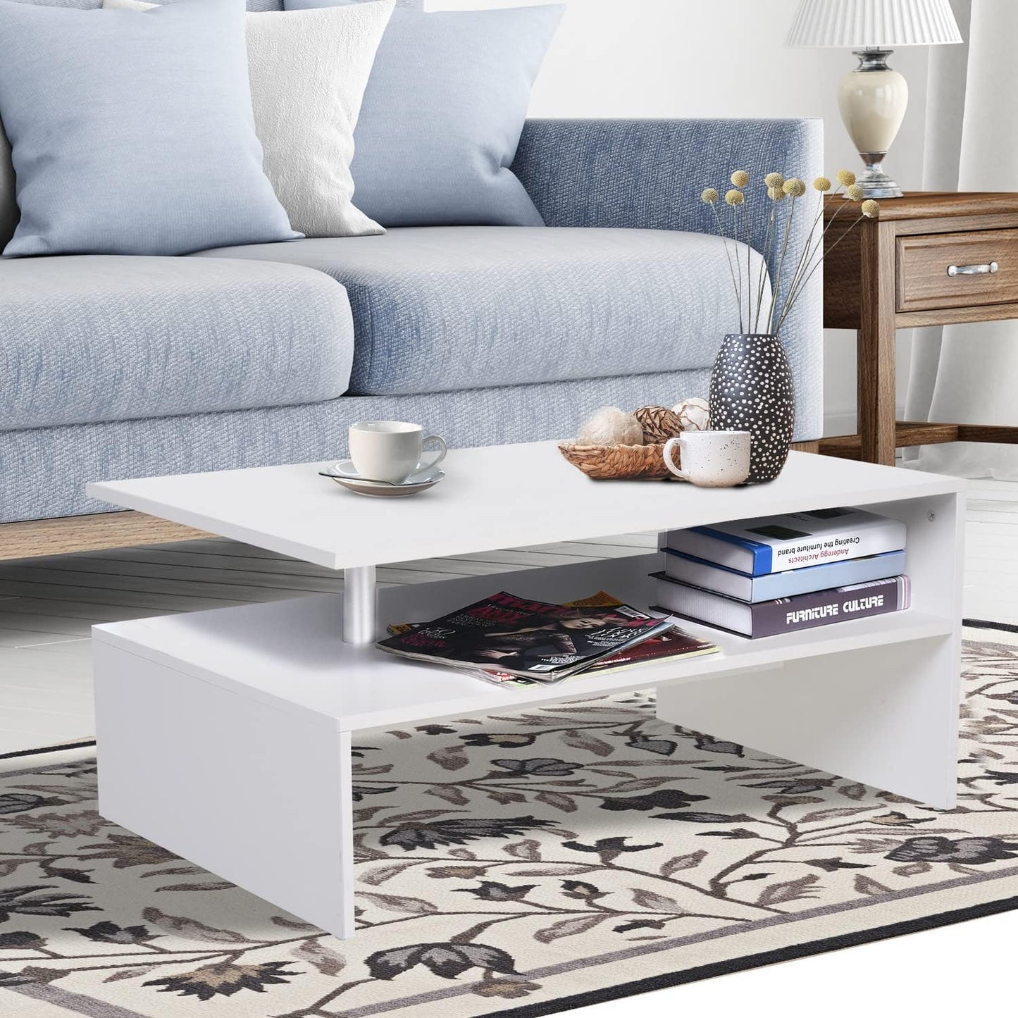 Home gallery 2 tier coffee table with open shelf - white,X-Large,H00487