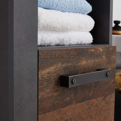 trendteam smart living Indy Bathroom Cabinet 36 x 81 x 31 cm in Front Old Wood, Matera Body and Panel with Lots of Storage Space