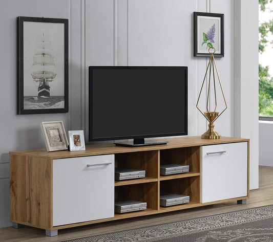 DeckUp Plank Uniti Engineered Wood Entertainment Unit and TV Stand (Wotan Oak and White, Matte Finish)