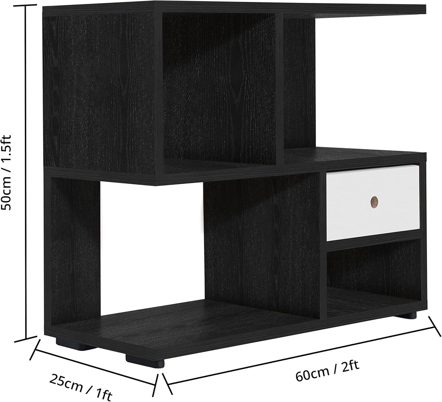 ABOUT SPACE Table Top Bookshelf - Countertop Bookcase with Drawer, Engineered Wood S-Shaped Desktop Storage Organizer Table Shelf Book Rack for Home Study Room (Lemon Oak - L 60 x B 25 x H 50 cm)