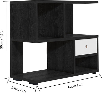 ABOUT SPACE Table Top Bookshelf - Countertop Bookcase with Drawer, Engineered Wood S-Shaped Desktop Storage Organizer Table Shelf Book Rack for Home Study Room (Lemon Oak - L 60 x B 25 x H 50 cm)