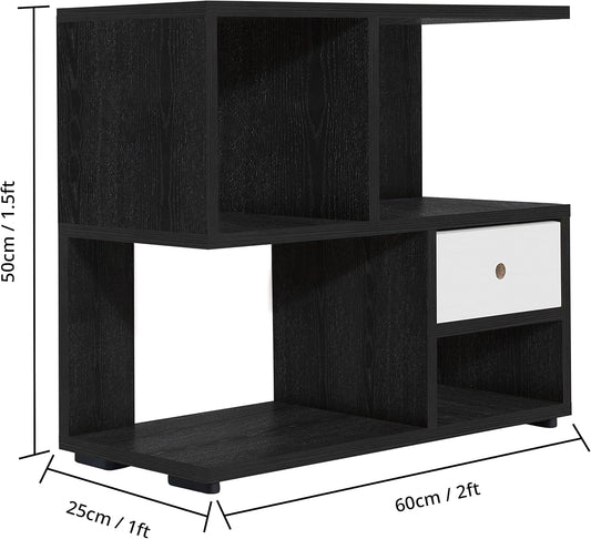 ABOUT SPACE Table Top Bookshelf - Countertop Bookcase with Drawer, Engineered Wood S-Shaped Desktop Storage Organizer Table Shelf Book Rack for Home Study Room (Lemon Oak - L 60 x B 25 x H 50 cm)
