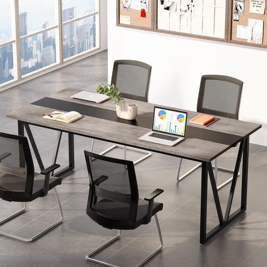 Tribesigns 6FT Conference Table, 70.8W x 31.5D inch Meeting Seminar Table for Office Conference Room, Modern Rectangular Training Table Boardroom Desk with Metal Frame (Grey)