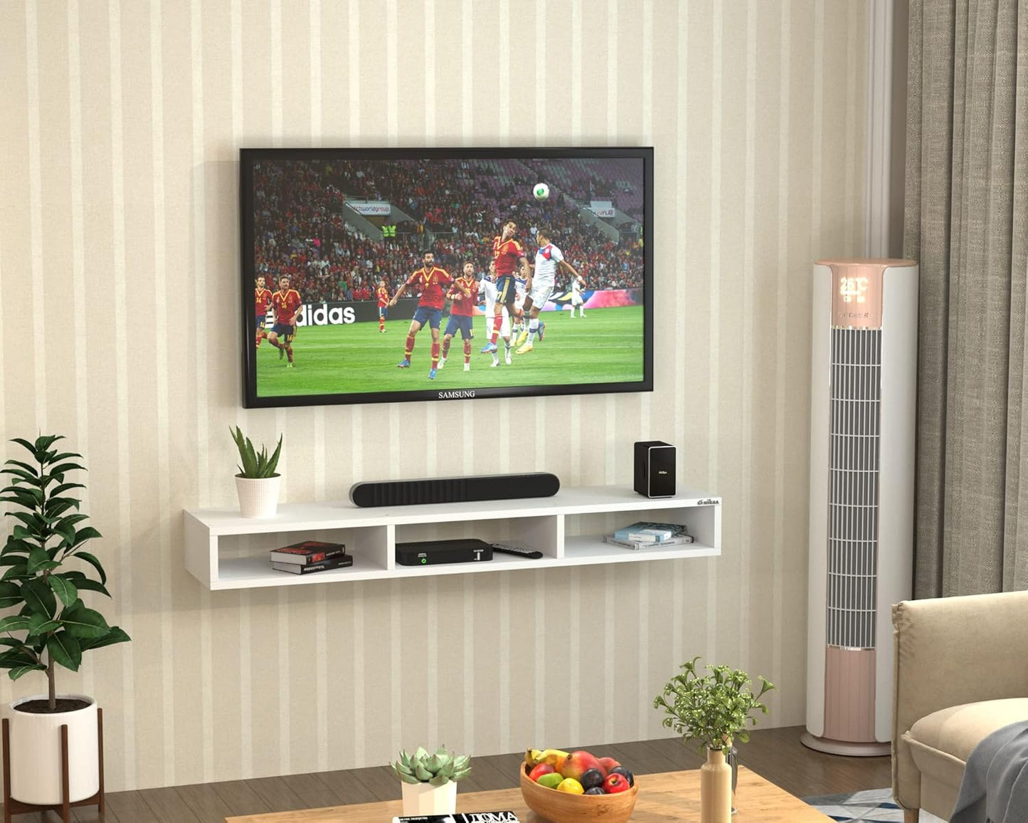 Anikaa James Engineered Wood Wall Mount TV Unit/TV Stand/Wall Set Top Box Stand/TV Cabinet/TV Entertainment Unit (White)(Upto 60 Inch)(D.I.Y)
