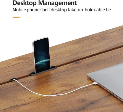 CubiCubi Small Computer Desk 40" Home Office Desk with Storage Table, Modern Writing Style PC Table with Mobile Phone Bracket and Hooks, Fir
