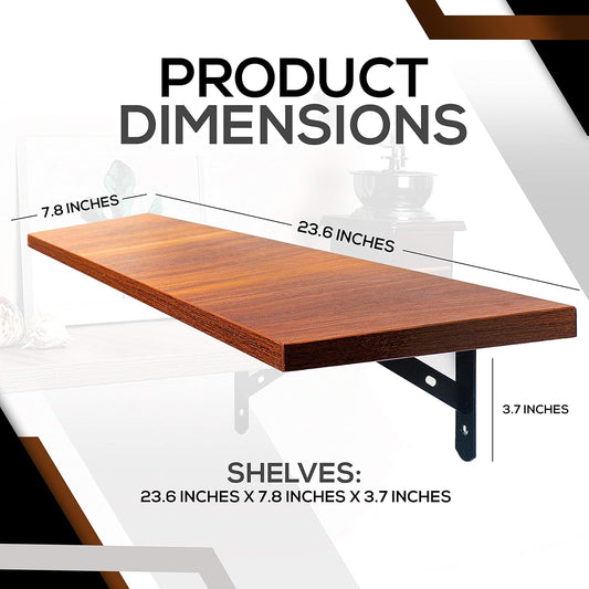 AWX Floating Shelves Set of 2 - Wooden Wall Shelves for Bedroom, Bathroom & Kitchen - Rustic Floating Bookshelf with Screws Included