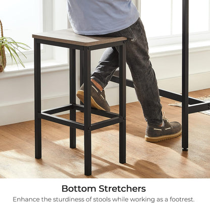VASAGLE Bar Stools, Set of 2 Bar Chairs, Kitchen Breakfast Bar Stools with Footrest, Industrial in Living Room, Party Room, Greige and Black ULBC065B02