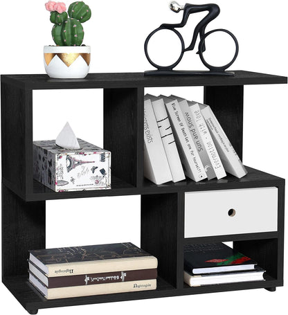 ABOUT SPACE Table Top Bookshelf - Countertop Bookcase with Drawer, Engineered Wood S-Shaped Desktop Storage Organizer Table Shelf Book Rack for Home Study Room (Lemon Oak - L 60 x B 25 x H 50 cm)