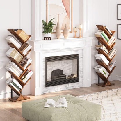 HOOBRO Tree Bookshelf Tall, 9-Tier Floor Standing Book Shelf, Tall Bookcase with Wooden Shelves for CDs Albums, Metal Frame, for Living Room, Kitchen, Home Office, Industrial, Rustic Brown EBF08SJ01