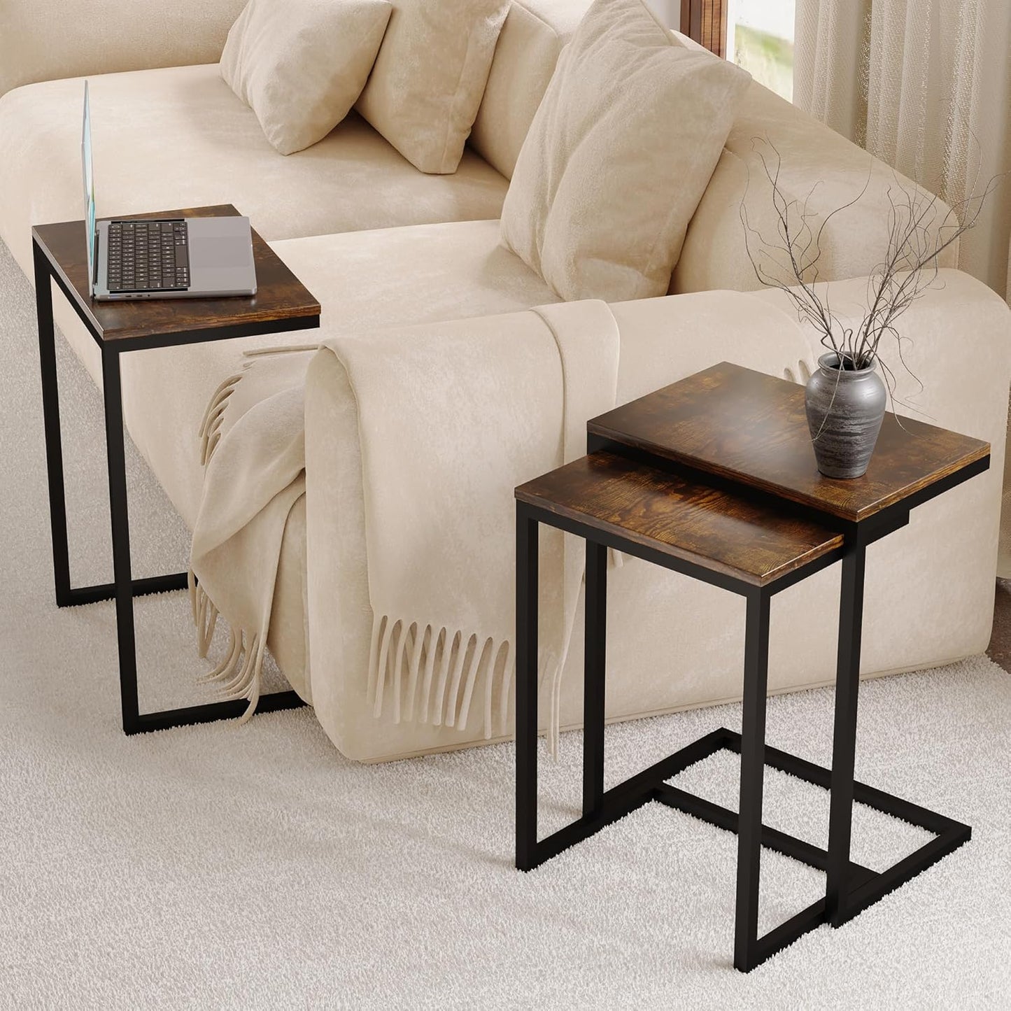 AnneFish Nesting Tables Set of 3, C type coffee table set, Modern Stacking Side Tables, End table with Steel Metal Legs for living room