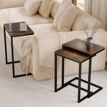 AnneFish Nesting Tables Set of 3, C type coffee table set, Modern Stacking Side Tables, End table with Steel Metal Legs for living room