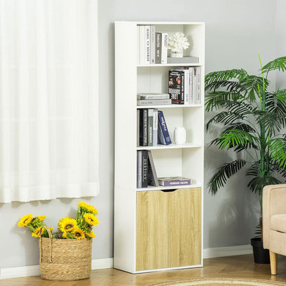 HOMCOM 2 Door 4 Shelves Tall Bookcase Modern Storage Cupboard Display Unit for Living Room Study Bedroom Home Office Furniture White and Oak