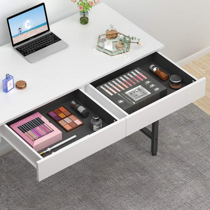 CubiCubi Computer Small Desk, 40 inches with 2 Storage Drawers for Home Office Writing Desk, Makeup Vanity Console Table, White