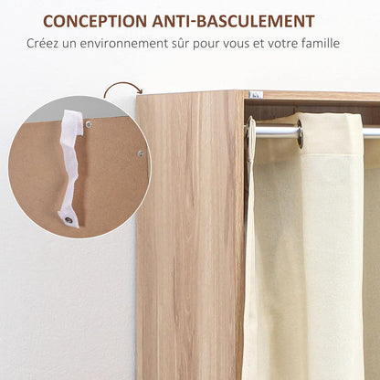 HOMCOM Wardrobe Storage with Rod Curtain 3 Removable Fabric Drawers 105 x 48 x 160 cm Natural
