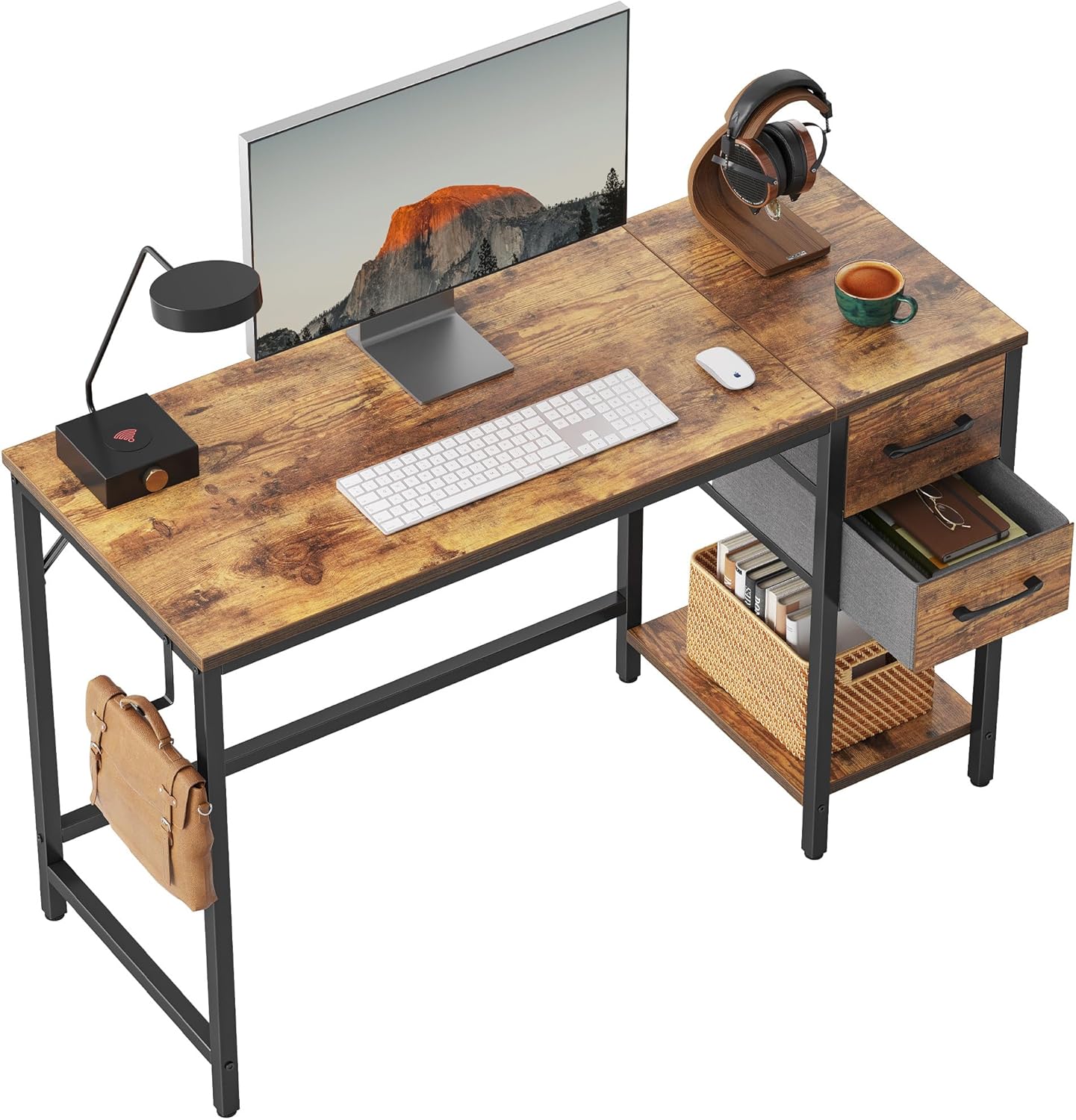 CubiCubi Computer Desk with Monitor Stand and Storage Shelves, 47 inch Writing Study Table for Home Office