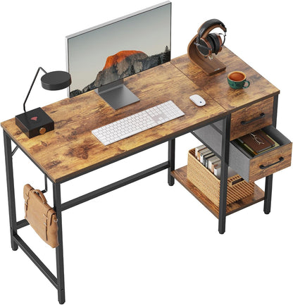 CubiCubi Computer Desk with Monitor Stand and Storage Shelves, 47 inch Writing Study Table for Home Office