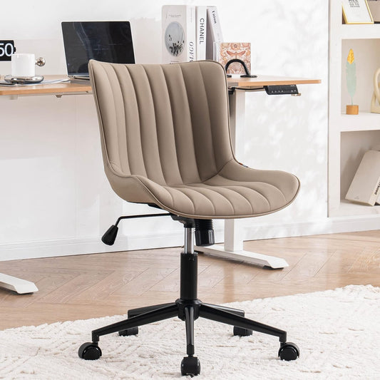 YOUNIKE Modern Office Chair Desk Chair for Home Office, Leather Padded Seat Adjustable Height Computer Chair for Compact Space, Small Swivel Task Chair with Rocking Mid Back, Khaki