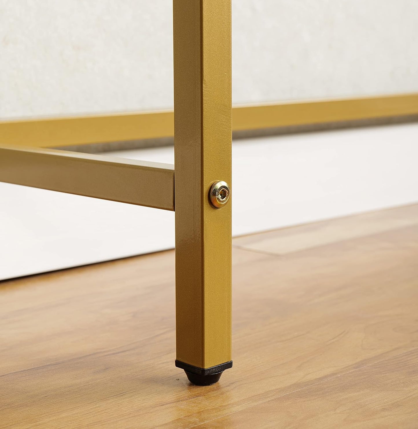 loglus Console Table for Entryway, Faux Marble MDF Sofa Table with Golden Frame (Double Layer,Single Layer, White Marble)
