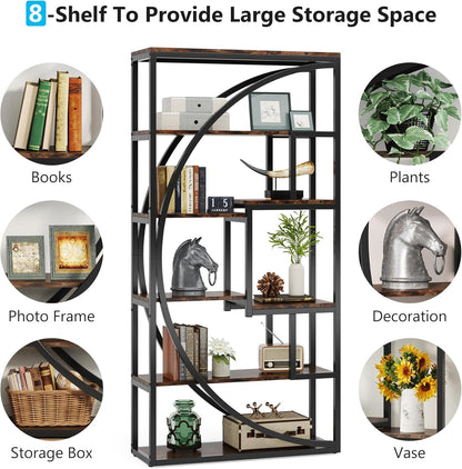 Tribesigns Bookshelf, Industrial 5-Tier Etagere Bookcase, 70.8 inch Tall Bookshelf with 8 Open Storage Shelf, Book Shelf Display Tack Shelving Unit for Home Office Living Room, Rustic Brown