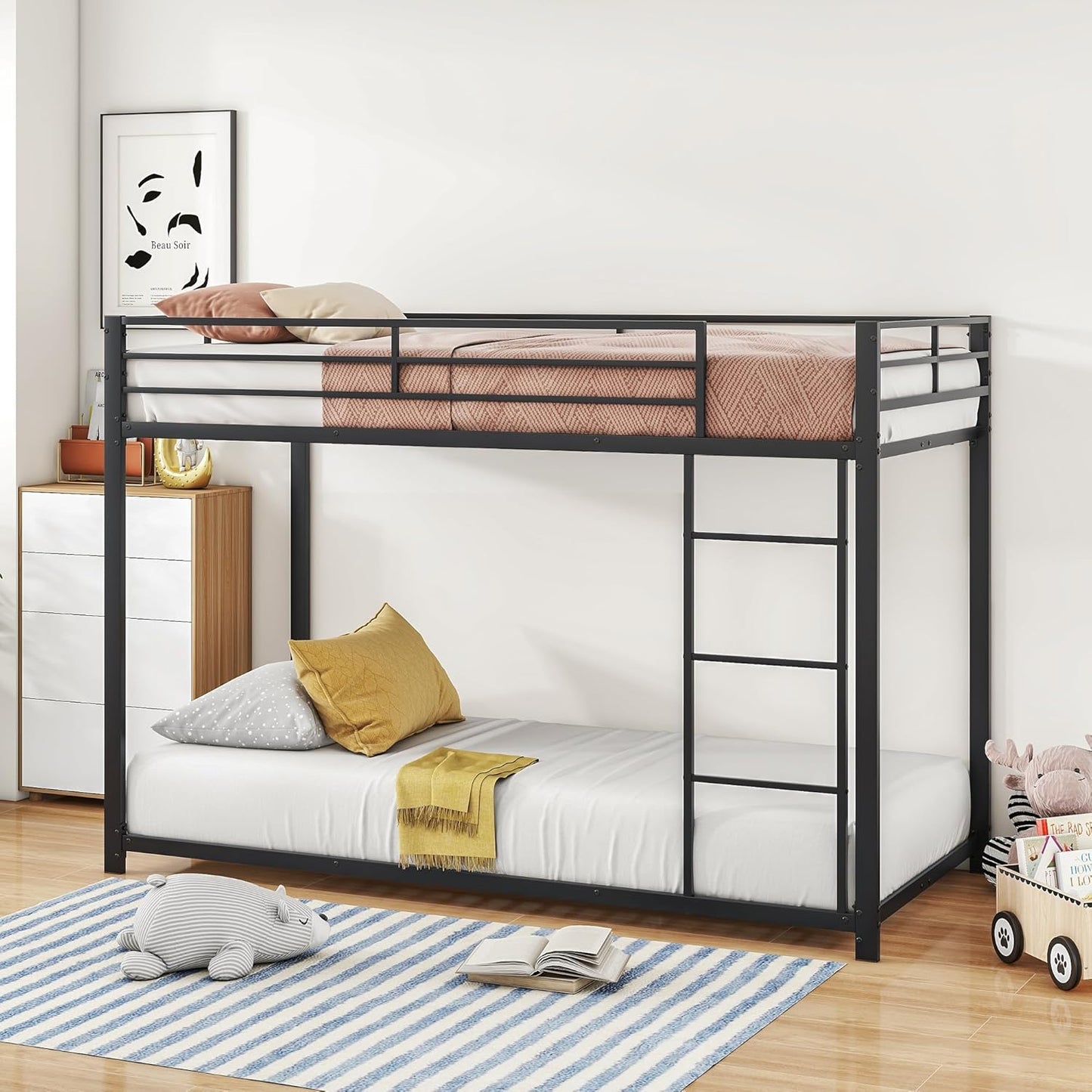Moimhear Iron Bed, 90 x 200 cm Children's Beds, Bunk Beds, Iron Beds, Iron Bunk Beds in Classic Shape (Black, 90 x 200 cm)