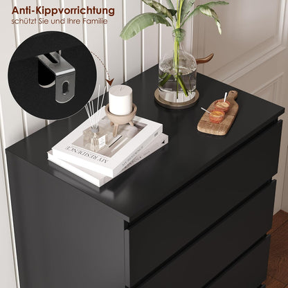 FOREHILL Chest of Drawers 119 cm High Black with 6 Drawers Sideboard Drawer Cabinet for Bedroom Hallway Living Room 60 x 40 x 119 cm