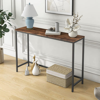 FOUBAM Console Table, Narrow Entryway Tables, Thin Sofa Table Behind Couch Table, Long Hallway Table for Living Room, Sturdy Coffee Snack Table, Side Table,End Table (Black & Brown)