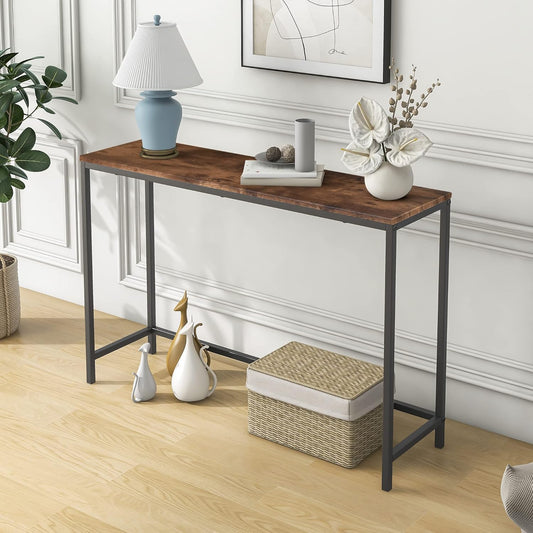 FOUBAM Console Table, Narrow Entryway Tables, Thin Sofa Table Behind Couch Table, Long Hallway Table for Living Room, Sturdy Coffee Snack Table, Side Table,End Table (Black & Brown)