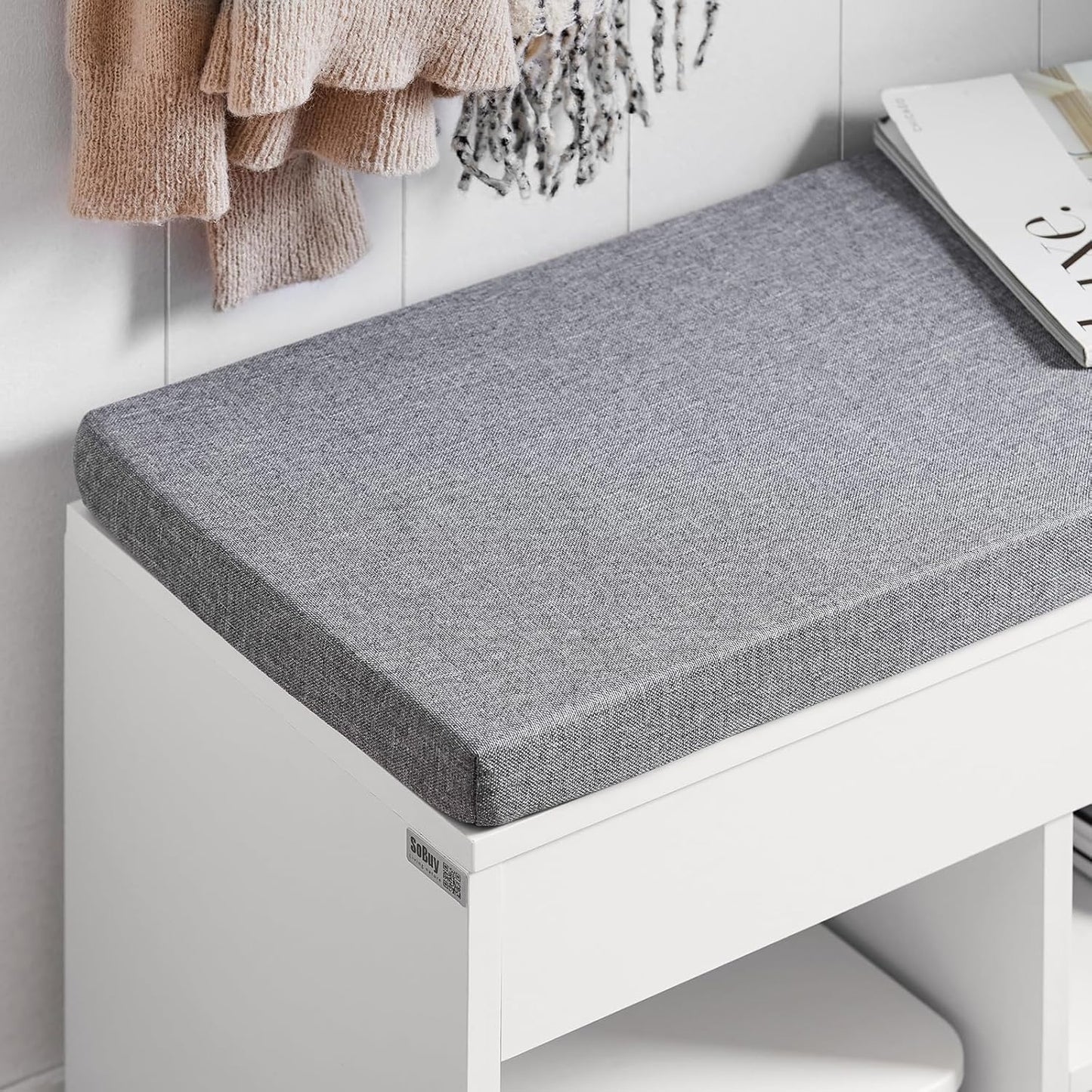 SoBuy FSR45-HG,Shoe Storage Cabinet,Shoe Rack Shoe Bench with Lift Up Bench Top and Grey Cushion