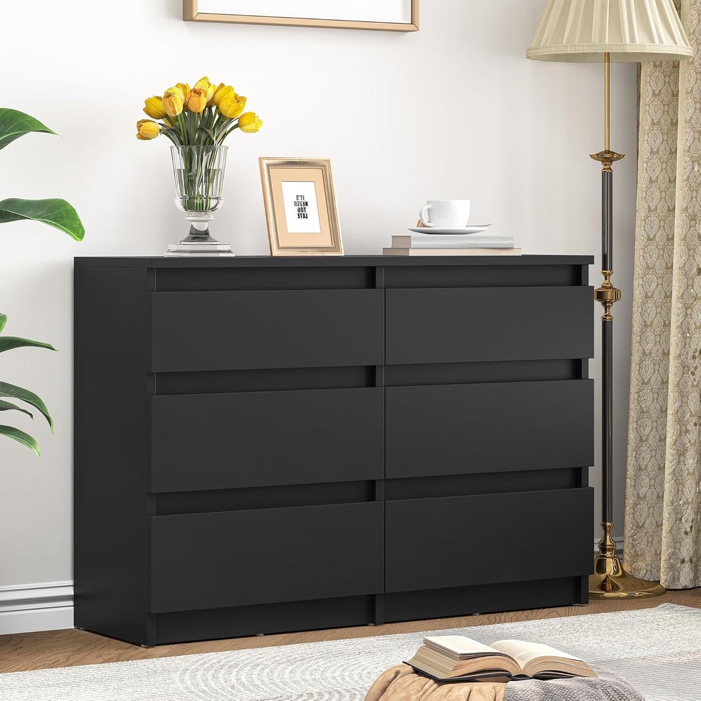 YITAHOME Chest of Drawers Bedroom, 6 Drawer with Runners, Bedroom Furniture, Chest of Drawers Wood, Bedroom Storage Unit, Modern Bedroom Bedside Storage Cabinet, 100 * 30 * 70cm (Black)