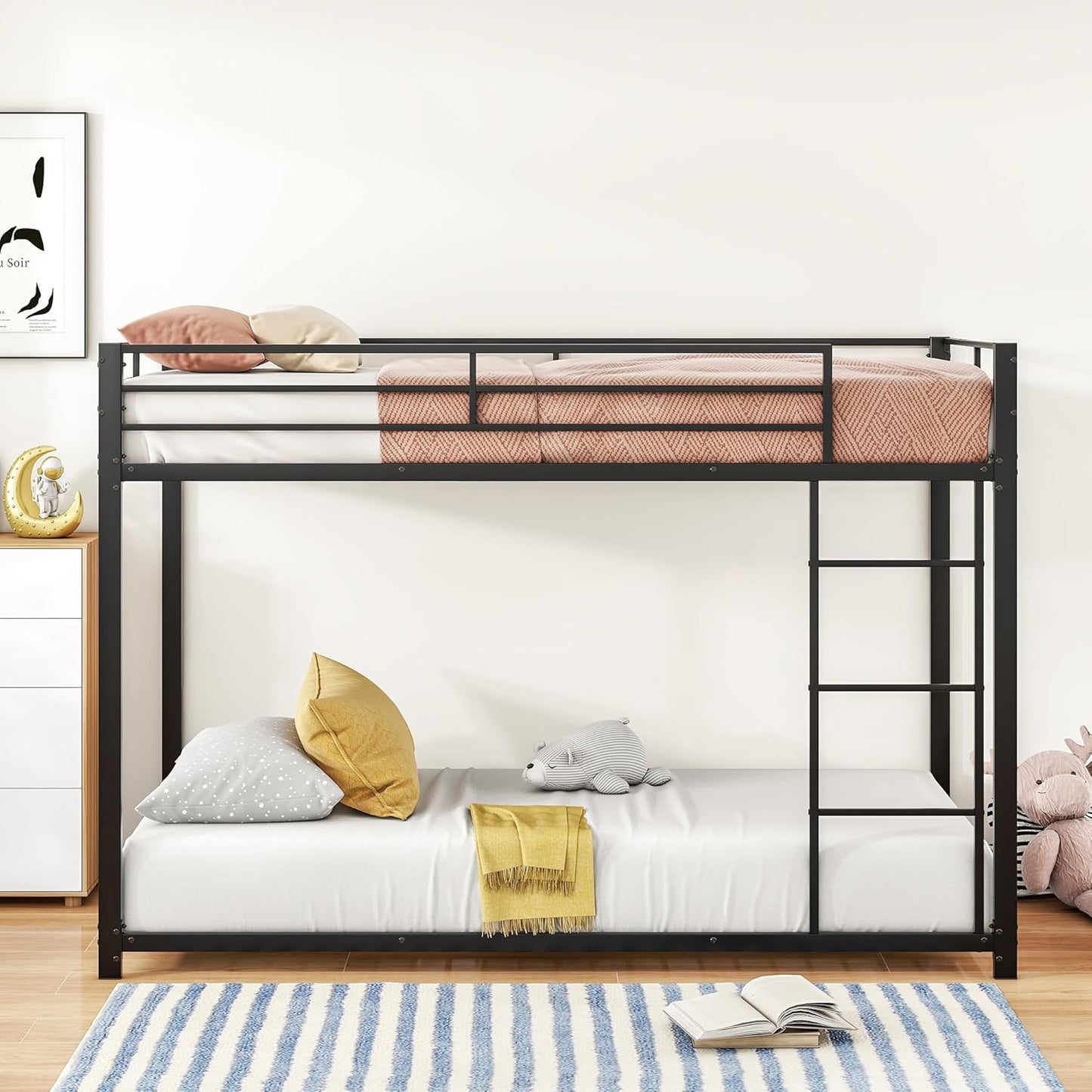 Moimhear Iron Bed, 90 x 200 cm Children's Beds, Bunk Beds, Iron Beds, Iron Bunk Beds in Classic Shape (Black, 90 x 200 cm)
