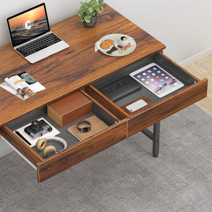 CubiCubi Computer Small Desk, 40 inches with 2 Storage Drawers for Home Office Writing Desk, Makeup Vanity Console Table, Dark Rustic
