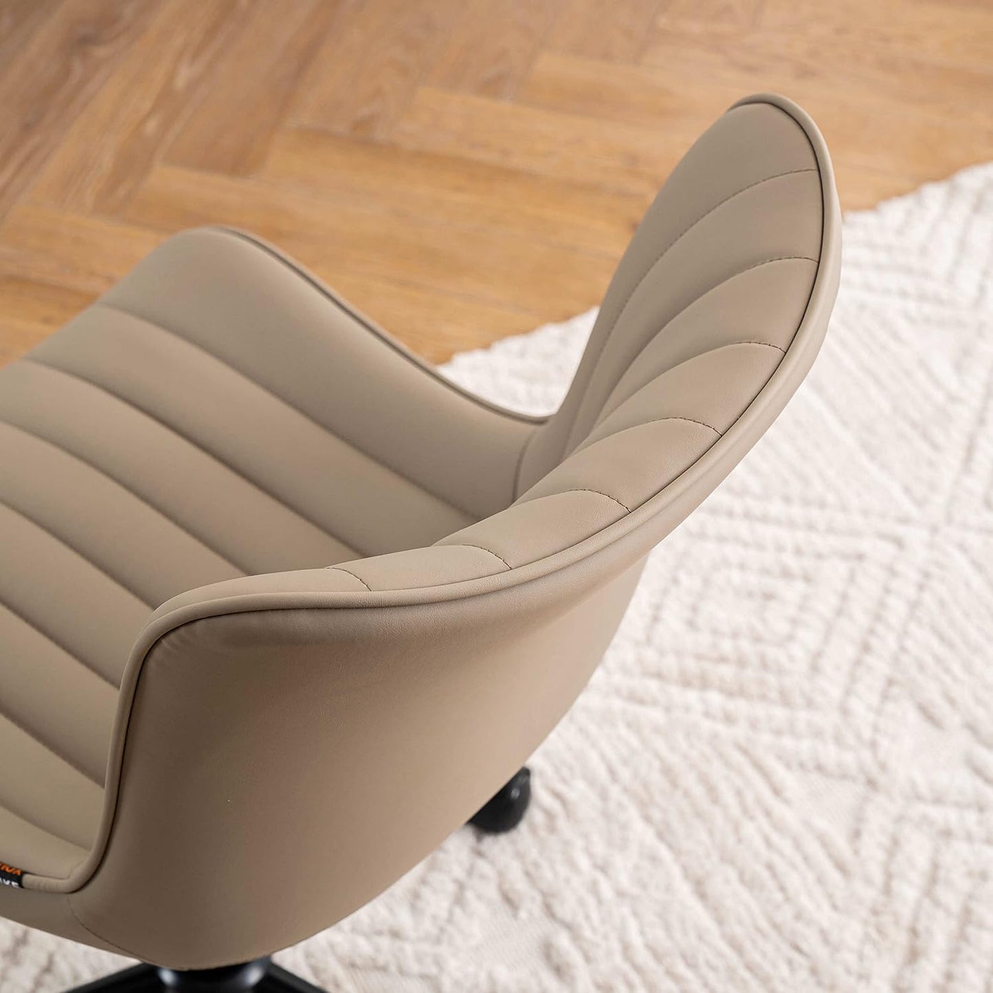 YOUNIKE Modern Office Chair Desk Chair for Home Office, Leather Padded Seat Adjustable Height Computer Chair for Compact Space, Small Swivel Task Chair with Rocking Mid Back, Khaki