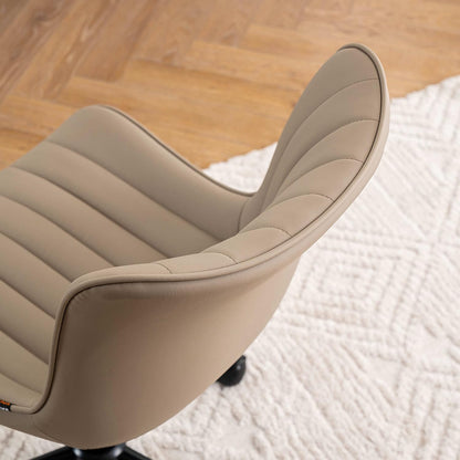 YOUNIKE Modern Office Chair Desk Chair for Home Office, Leather Padded Seat Adjustable Height Computer Chair for Compact Space, Small Swivel Task Chair with Rocking Mid Back, Khaki