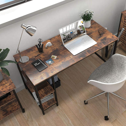 HOOBRO Computer Desk, 47.2 Inch Writing Desk with Adjustable Shelf on Left or Right, Office Study Desk for Laptop, Sturdy Metal Frame, for Home Office, Easy Assembly, Rustic Brown and Black BF59DN01