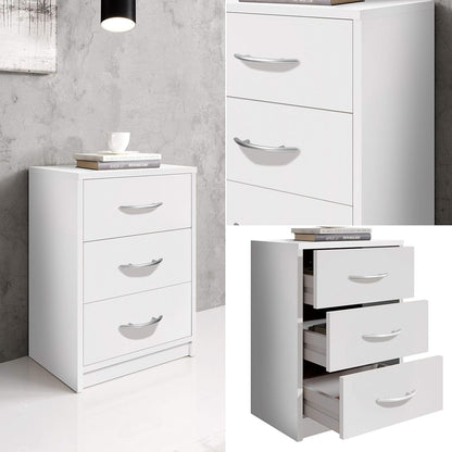 Stella Trading PEPE Bedside Table White - Simple Bedside Cabinet with Three Drawers Suitable for Any Bed & Bedroom - 39 x 54 x 28 cm (W x H x D)